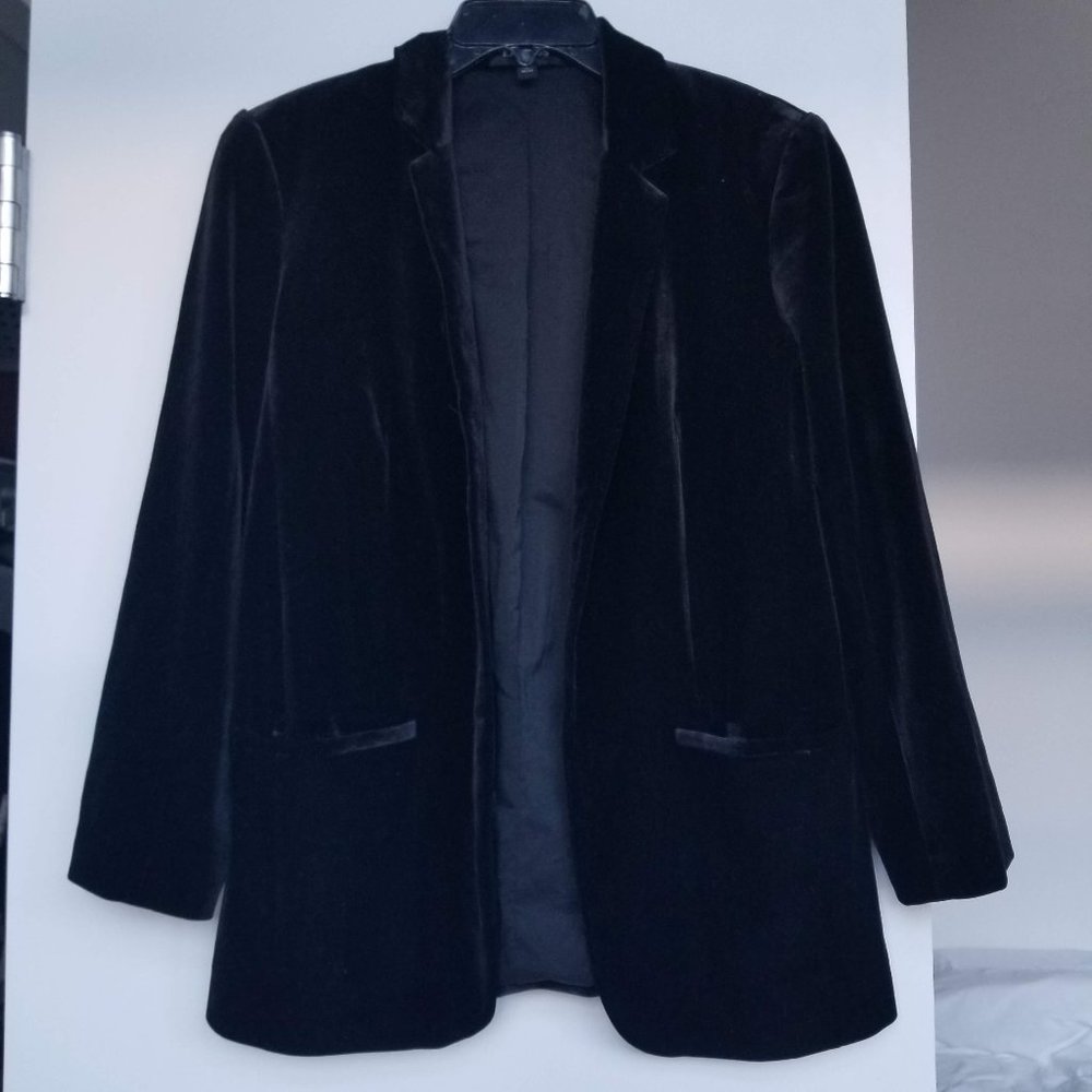 Express Black Velvet Blazer, Long-Sleeve - Petite, Small